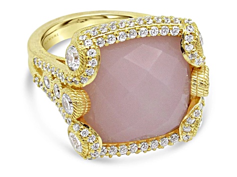 Judith Ripka 10.5ct Pink Chalcedony And 2.36ctw Bella Luce 14K Gold Clad Ring