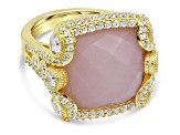 Judith Ripka 10.5ct Pink Chalcedony And 2.36ctw Bella Luce 14K Gold Clad Ring