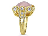 Judith Ripka 10.5ct Pink Chalcedony And 2.36ctw Bella Luce 14K Gold Clad Ring