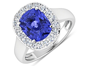 3.41ctw Violet Tanzanite and Diamond 14K White Gold Halo Ring