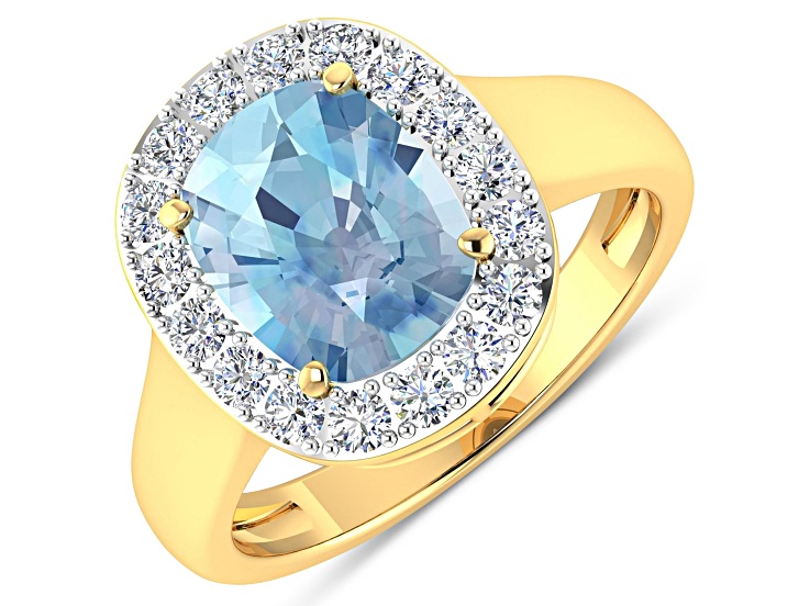 3.51ctw Blue Aquamarine and Diamond 14K Yellow Gold Halo Ring