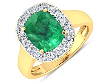 Picture of 3.01ctw Green Emerald and Diamond 14K Yellow Gold Halo Ring