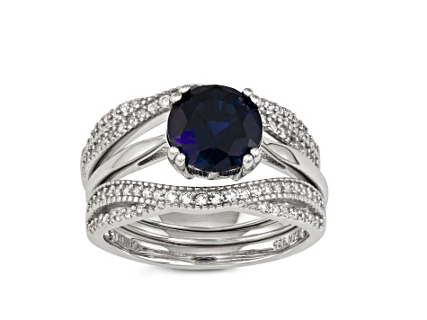 Lab Created Blue Sapphire Sterling Silver Bridal Ring Set 2.61ctw