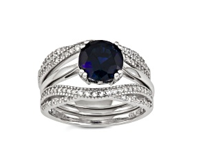Lab Created Blue Sapphire Sterling Silver Bridal Ring Set 2.61ctw