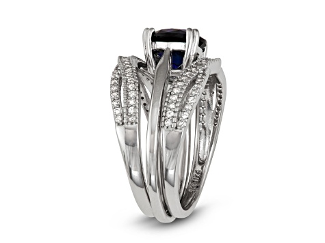 Lab Created Blue Sapphire Sterling Silver Bridal Ring Set 2.61ctw