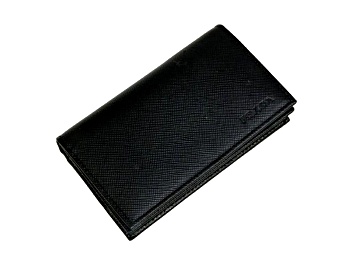 Picture of Prada Mens Saffiano Flap Card Holder Wallet Black