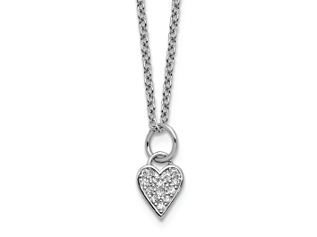 Picture of Rhodium Over Sterling Silver Polished Cubic Zirconia Heart with 2 Inch Extension Necklace
