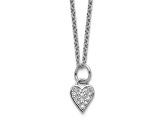 Rhodium Over Sterling Silver Polished Cubic Zirconia Heart with 2 Inch Extension Necklace