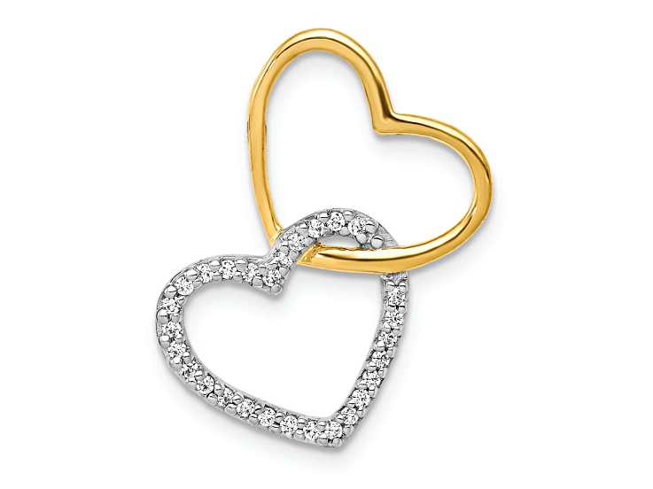 14k Yellow Gold and 14k White Gold Diamond Double Heart Chain Slide Pendant
