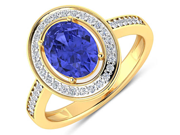 1.63ctw Violet Tanzanite and Diamond 14K Yellow Gold Halo Ring