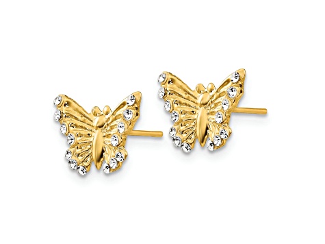 14K Yellow Gold Cubic Zirconia Butterfly Post Earrings