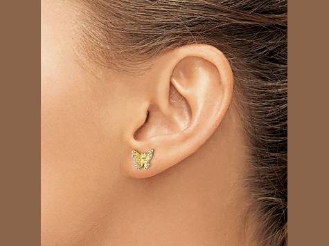 14K Yellow Gold Cubic Zirconia Butterfly Post Earrings