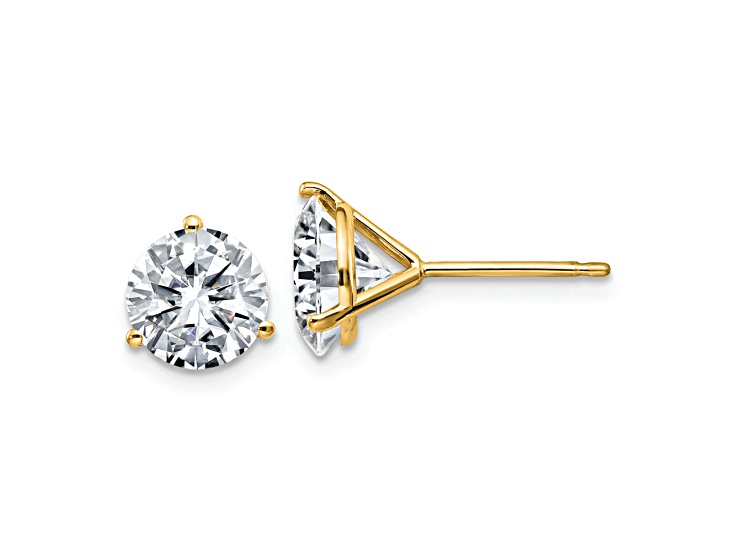 14K Yellow Gold 2.50ct. 7.0mm Round D E F Pure Light Moissanite Earrings
