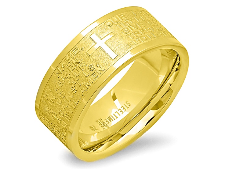 18K Yellow Gold Over Stainless Steel "Our Father" Prayer Ring