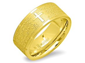 18K Yellow Gold Over Stainless Steel "Our Father" Prayer Ring