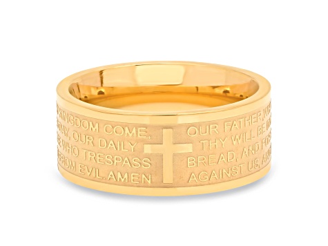 18K Yellow Gold Over Stainless Steel "Our Father" Prayer Ring