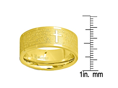 18K Yellow Gold Over Stainless Steel "Our Father" Prayer Ring