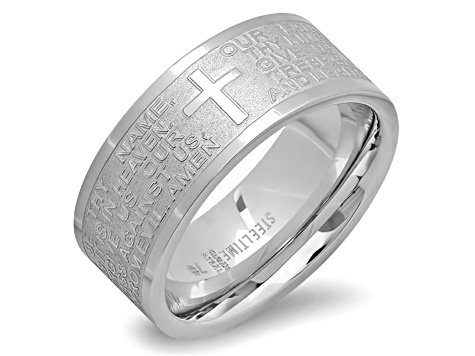 Stainless Steel Band Ring With English Prayer Accent