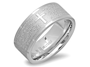 Stainless Steel Band Ring With English Prayer Accent