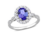 1.87ctw Tanzanite, White Topaz And Diamond Accent 14k White Gold Halo Ring