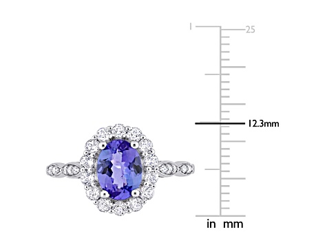 1.87ctw Tanzanite, White Topaz And Diamond Accent 14k White Gold Halo Ring