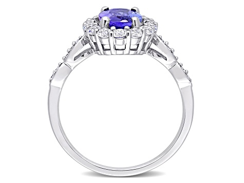 1.87ctw Tanzanite, White Topaz And Diamond Accent 14k White Gold Halo Ring