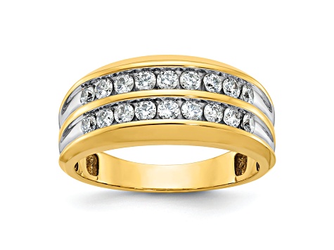 10K Two-tone Yellow Gold with White Rhodium Men's Polished Two-Row Diamond Ring 0.73ctw