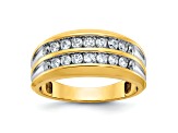 10K Two-tone Yellow Gold with White Rhodium Men's Polished Two-Row Diamond Ring 0.73ctw
