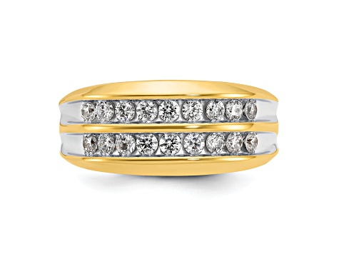 10K Two-tone Yellow Gold with White Rhodium Men's Polished Two-Row Diamond Ring 0.73ctw