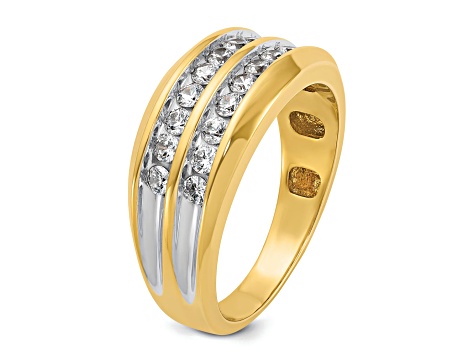 10K Two-tone Yellow Gold with White Rhodium Men's Polished Two-Row Diamond Ring 0.73ctw