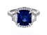 Cushion Blue Sapphire and White Diamond Platinum Ring. 5.33 CTW