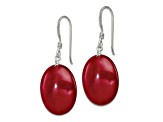 Sterling Silver Polished Red Jadeite Oval Dangle Earrings