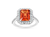 Rhodium Over Sterling Silver Lab Created Padparadscha Sapphire and Moissanite Ring 3.16ctw