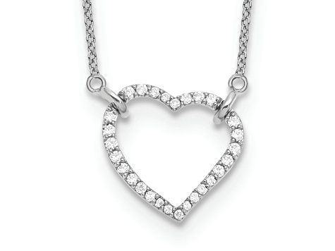 Rhodium Over 14K White Gold Lab Grown Diamond Heart Pendant Necklace