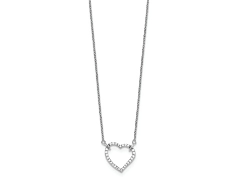 Rhodium Over 14K White Gold Lab Grown Diamond Heart Pendant Necklace