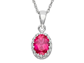 Oval Lab Created Ruby Sterling Silver Pendant with Chain 1.45ct