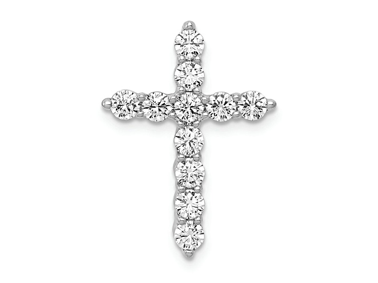 Rhodium Over 10k White Gold 0.77 cttw Diamond Cross Chain Slide Pendant