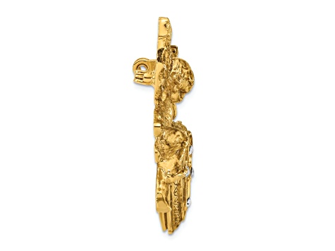 Symbols Of Faith Gold-tone Angel with 20mm Dangle Heart Crystal Cross Locket Brooch Pin
