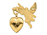 Symbols Of Faith Gold-tone Angel with 20mm Dangle Heart Crystal Cross Locket Brooch Pin