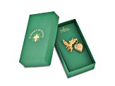 Symbols Of Faith Gold-tone Angel with 20mm Dangle Heart Crystal Cross Locket Brooch Pin