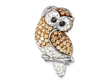 Picture of Rhodium Over Sterling Silver Polished Crystal Owl Slide Pendant
