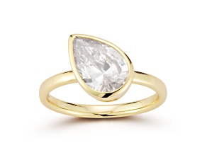 Rachel Zoe 14K Yellow Gold Over Sterling Silver Pear Shaped White Cubic Zirconia Solitaire Ring
