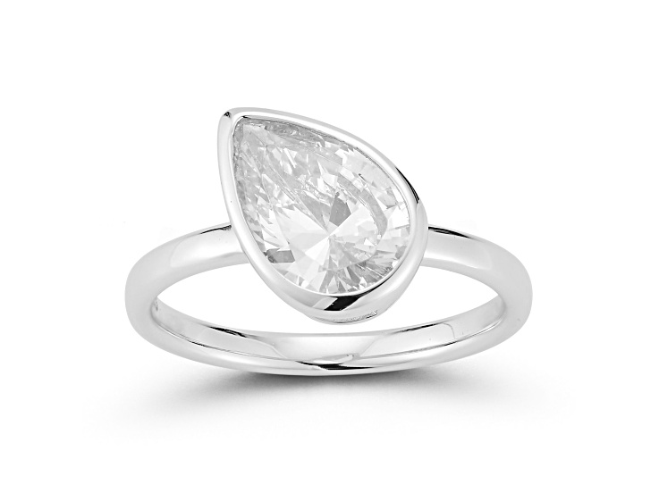 Rachel Zoe Rhodium Over Sterling Silver Pear Shaped White Cubic Zirconia Solitaire Ring