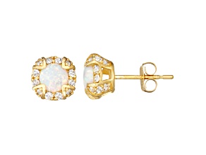 Round Lab Created Opal 10K Yellow Gold Stud Earrings 0.60ctw