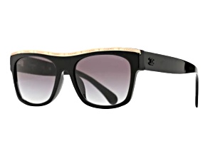 Chanel Black with Gold Branding Detail Square Frame / Gray Gradient Lenses Sunglasses
