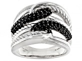 Judith Ripka Black Spinel Rhodium Over Sterling Silver Multi-Row Bypass Textured Ring