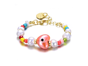 Picture of Freshwater Pearls, Kids 14k Gold Plated over Brass Multi-Color Beads Bracelet