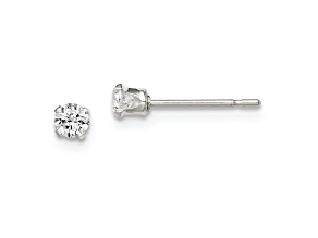 Sterling Silver Polished Children's 3mm Round Snap Set CZ Stud Earrings