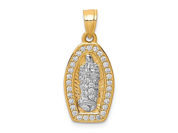 10k Yellow Gold and Rhodium Over 10k Yellow Gold Textured Cubic Zirconia Lady of Guadalupe Pendant
