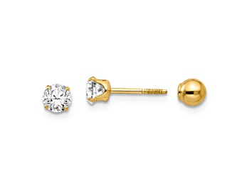 Picture of 14K Yellow Gold Polished Reversible Cubic Zirconia and 4mm Ball Earrings